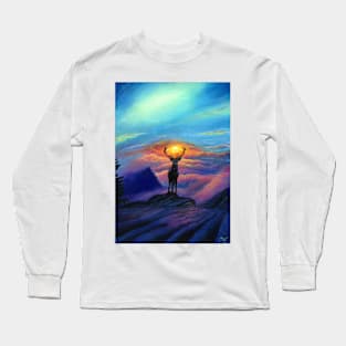 Deer at Dawn - Acrylic Painting of a Magical Sunrise Long Sleeve T-Shirt
